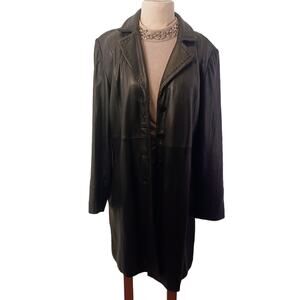 Lamb Leather Coat Buttery Soft XL Black Long Jacket Pockets Rain City Chic Goth